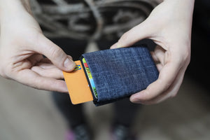 Experience the Perfect Balance of Sustainability and Style with Our Vegan Denim Minimalist Wallets -  NO RFID protection - minimalist mens wallet