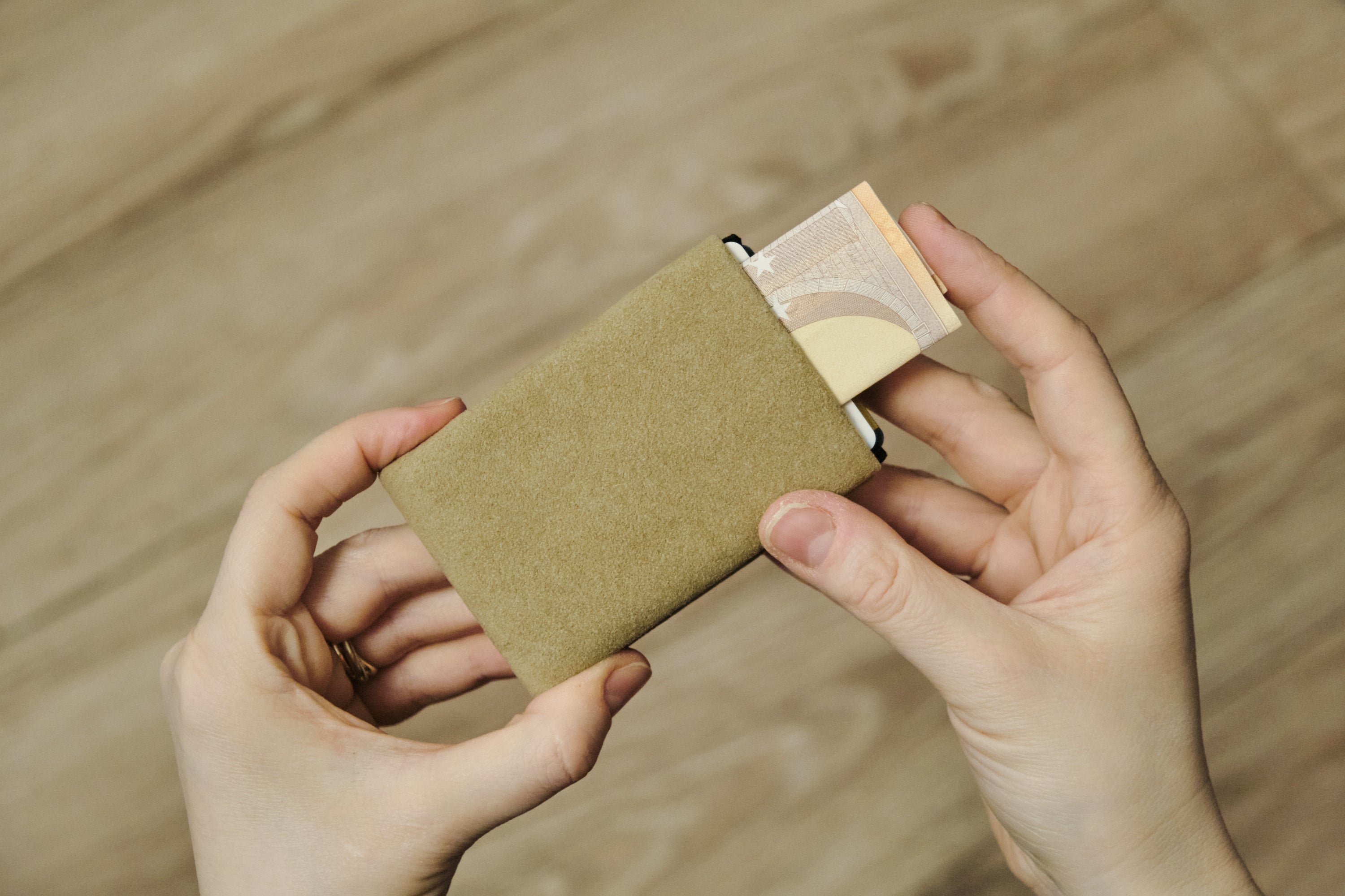 Elevate Your Style with Our Alcantara Minimalist Wallet for Everyday Use - Mens Wallets - RFID Wallet - Beige - minimalist mens wallet