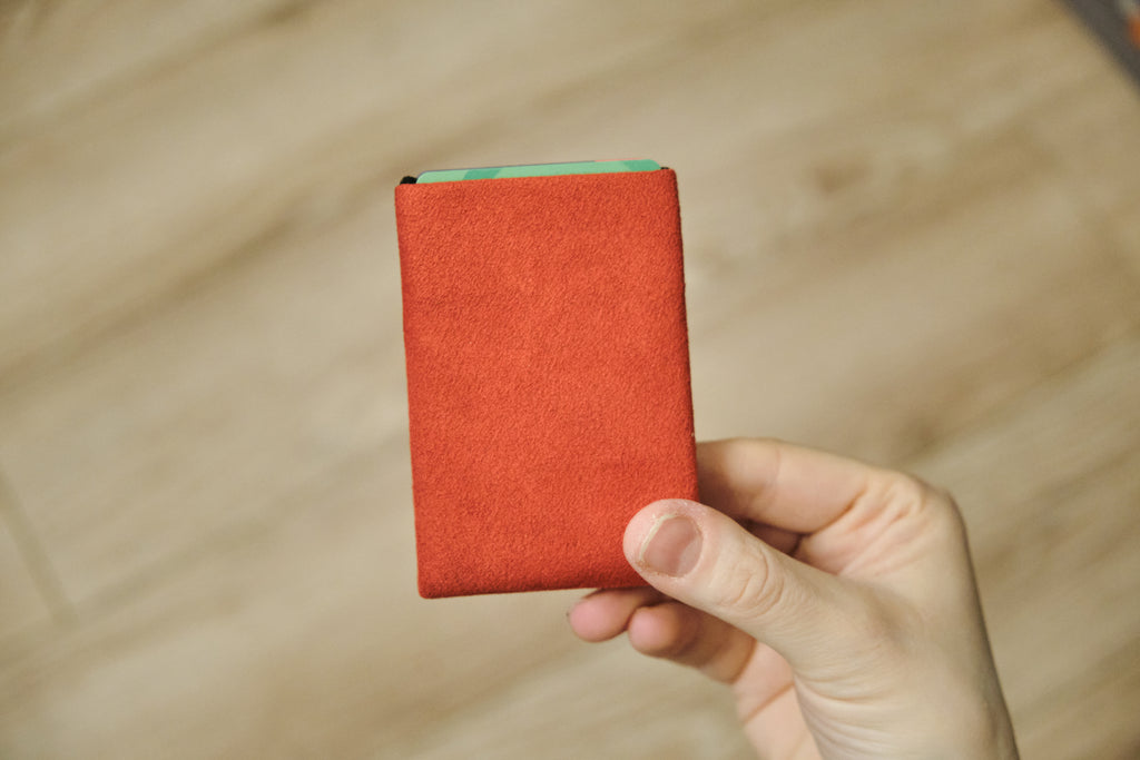 Say Goodbye to Bulky Wallets with Our Sleek Alcantara Minimalist Wallet - Red - minimalist mens wallet