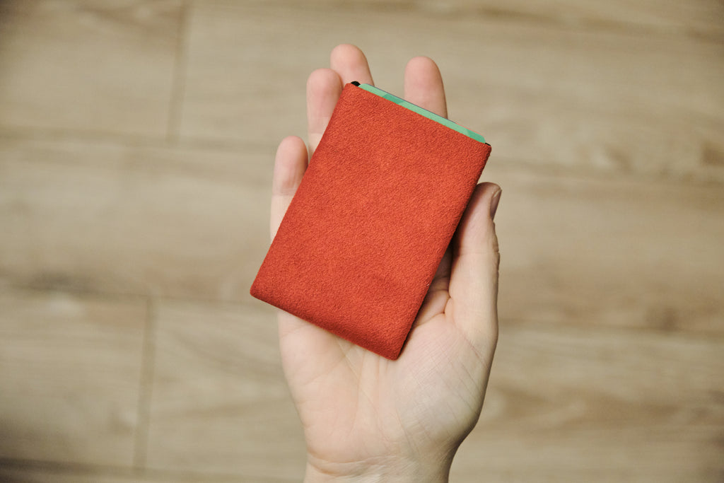 Say Goodbye to Bulky Wallets with Our Sleek Alcantara Minimalist Wallet - Red - minimalist mens wallet
