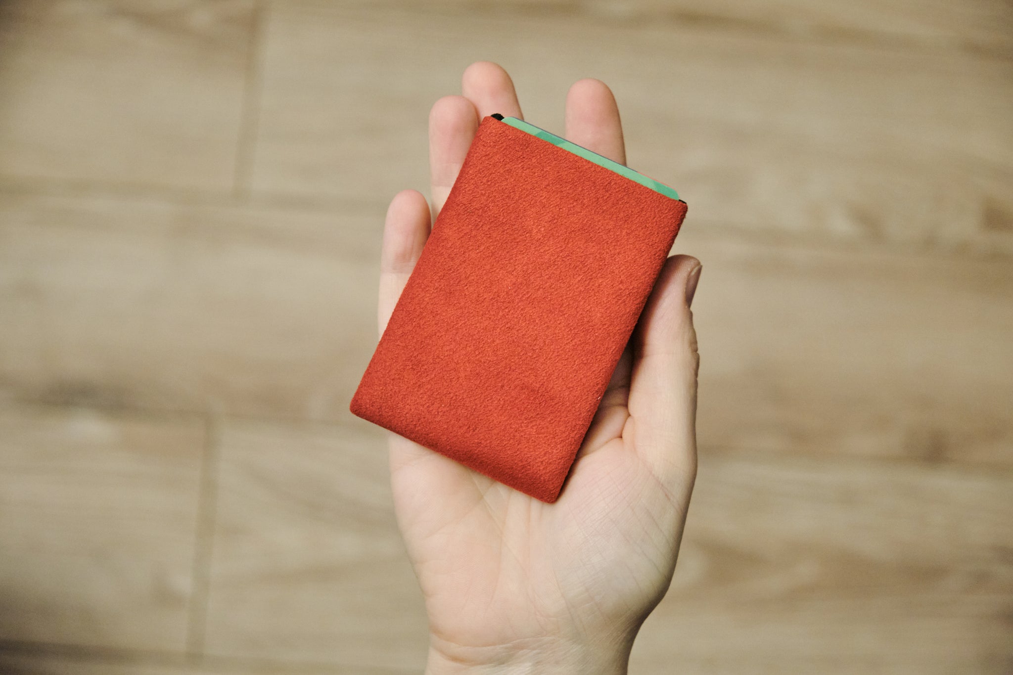 Say Goodbye to Bulky Wallets with Our Sleek Alcantara Minimalist Wallet - Red - minimalist mens wallet