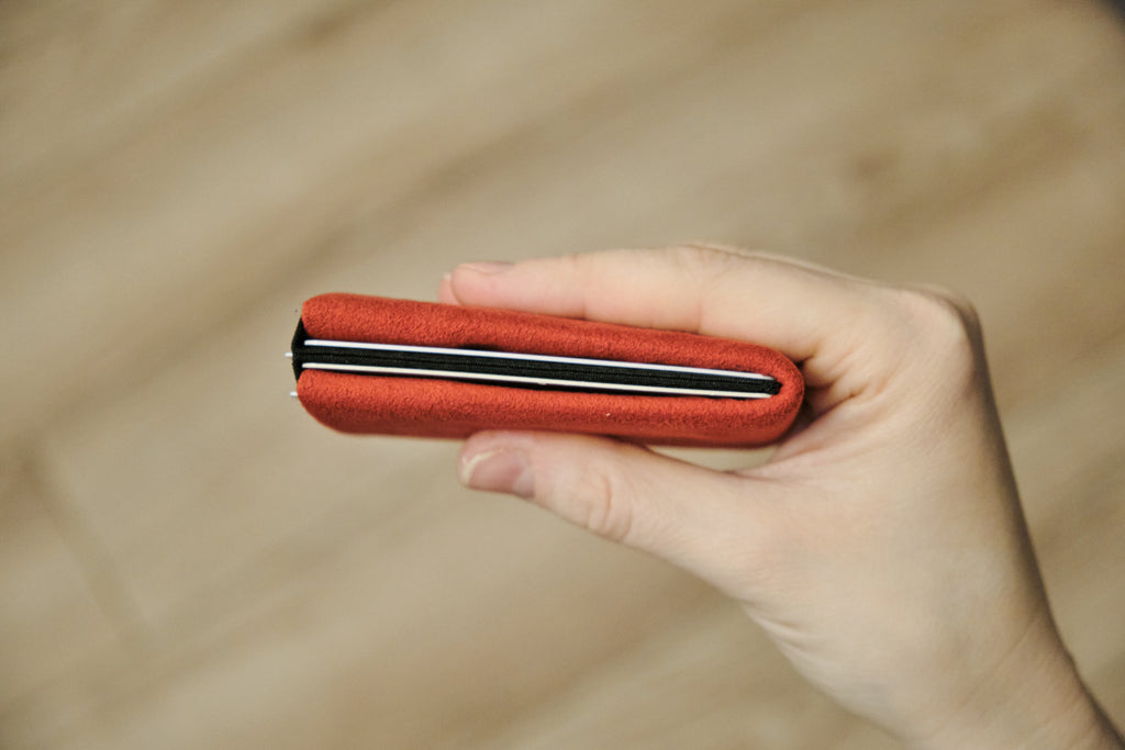 Say Goodbye to Bulky Wallets with Our Sleek Alcantara Minimalist Wallet - Red - minimalist mens wallet