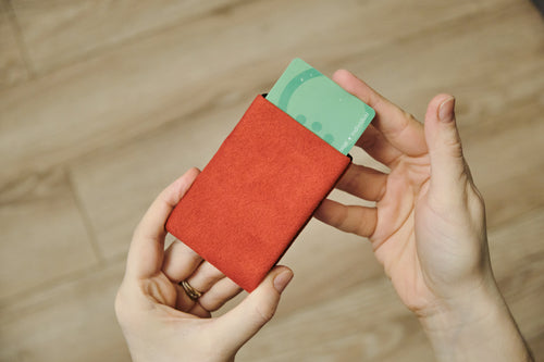 Say Goodbye to Bulky Wallets with Our Sleek Alcantara Minimalist Wallet - Red - minimalist mens wallet