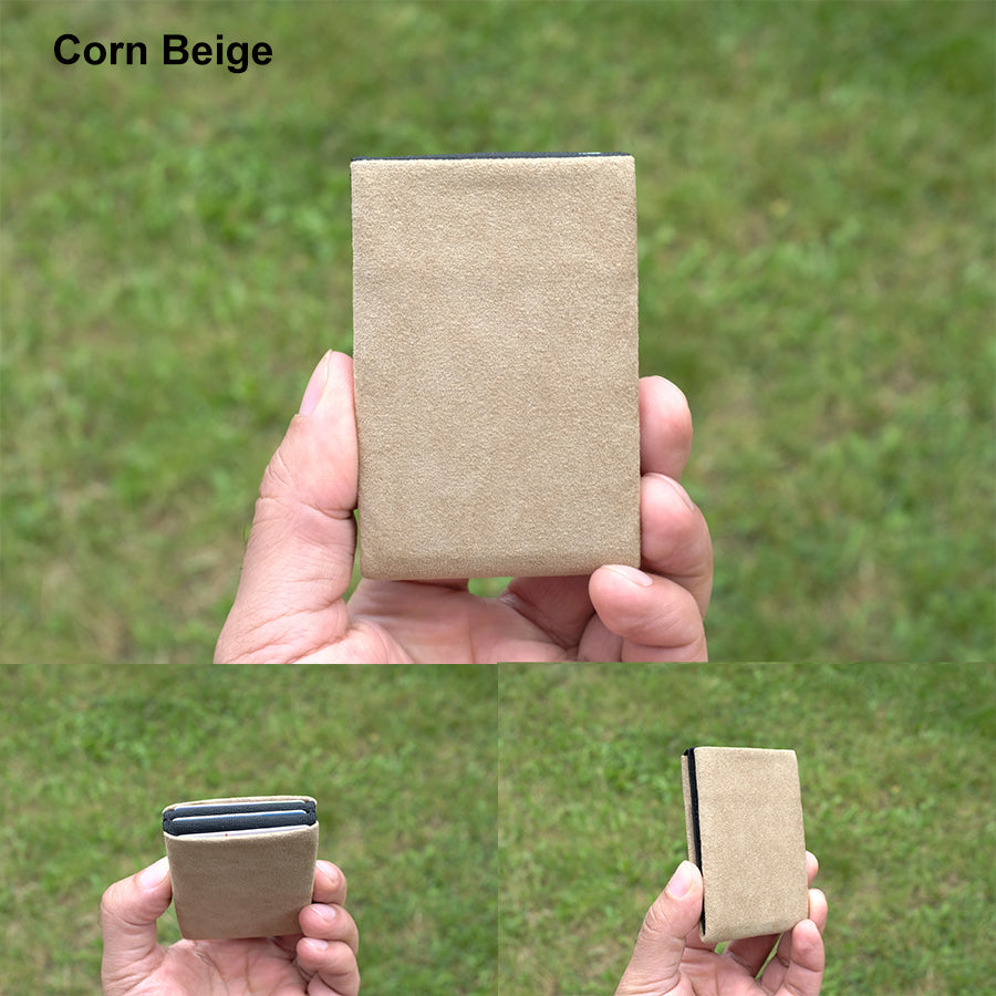 Elevate Your Style with Our Alcantara Minimalist Wallet for Everyday Use - Mens Wallets - RFID Wallet - Beige - minimalist mens wallet