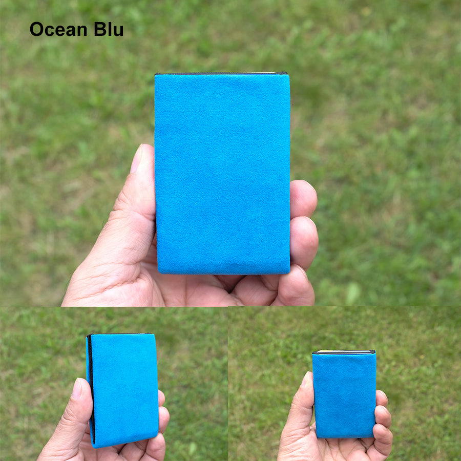 Alcantara Minimalist Wallet: The Ultimate Combination of Luxury and Utility - Men Wallet - RFID Wallet - Blu Ocean - minimalist mens wallet